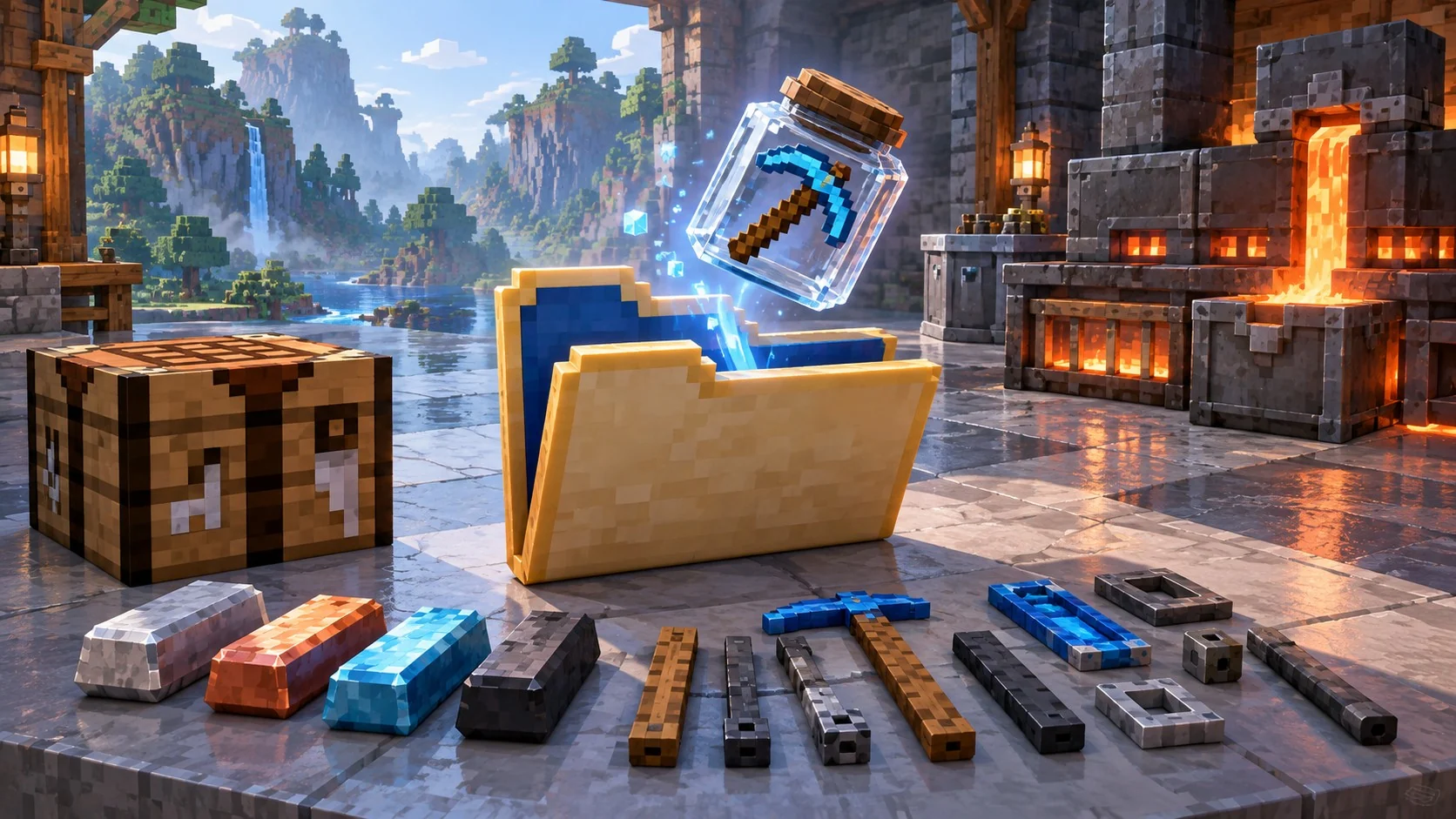 Illustration of a Tinkers Construct jar file moving into a mods folder